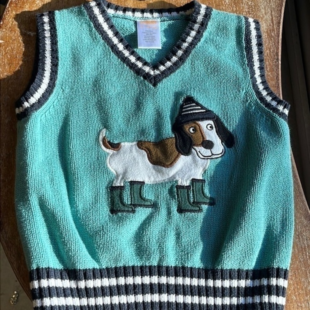 Gymboree dog v neck toddler sleeveless cotton sweater‎ size 12-18 months